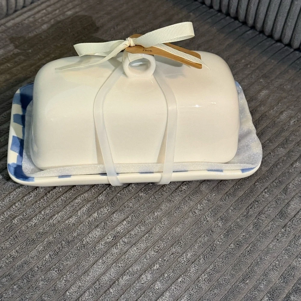 Rae Dunn White and Blue 'Spread' Butter Dish